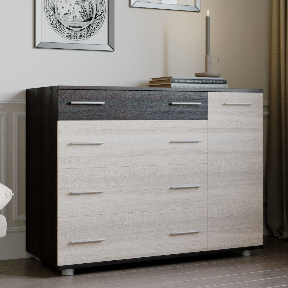 Комод для спальні К-3 Еверест телескопи Венге темний, Дуб молочний (100х38х73 см), фото 1