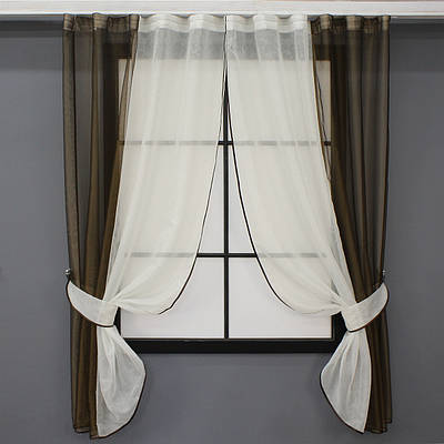 Кухонні шторки (270х170см.), на карниз 1,5м. Колір венге з молочним. Код 083к 59-934