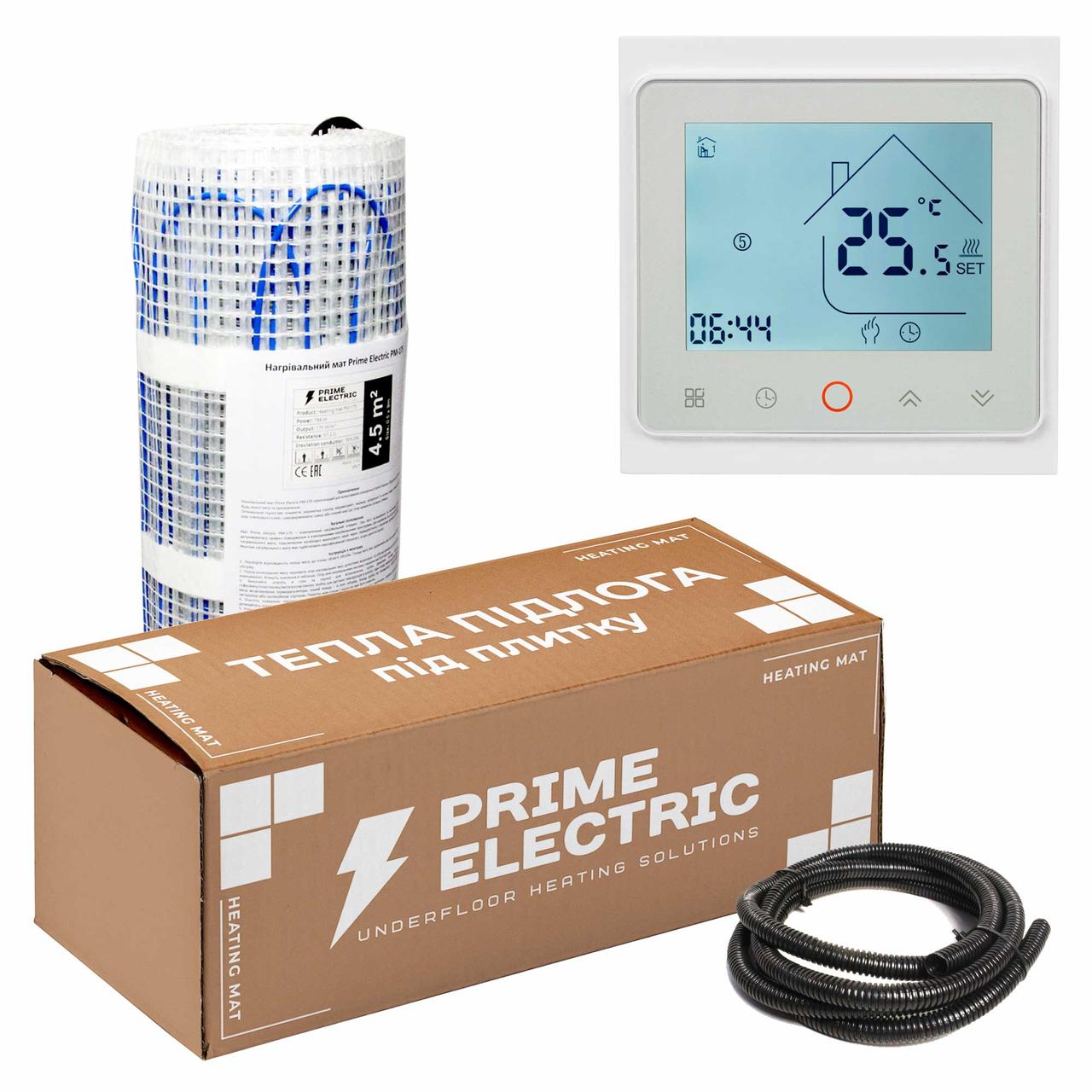 1 м²Нагрівальний мат Prime Electric PM-175 з програмованим WIFI терморегулятором білим