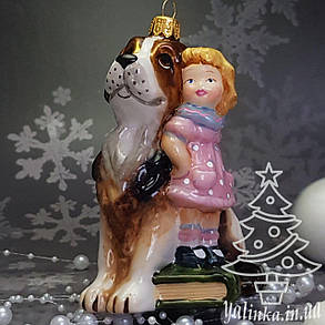 Скляна ялинкова іграшка дівчинка та собака Komozja Family, фото 1