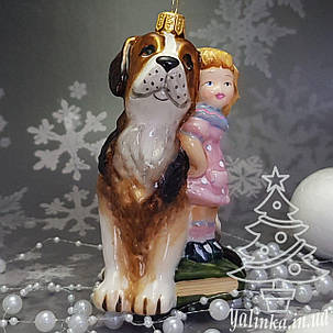Скляна ялинкова іграшка дівчинка та собака Komozja Family, фото 3