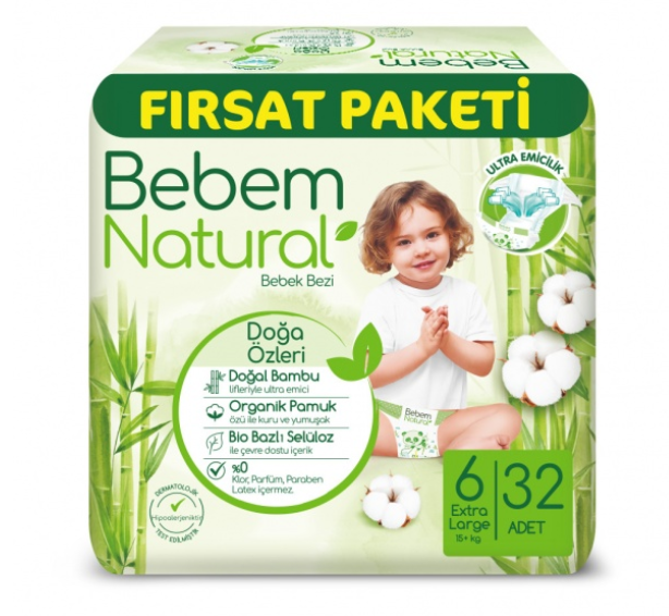 Підгузки Bebem Natural 6 Extra large 15+ кг 32 шт (8690536831982).