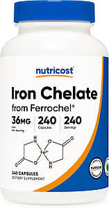 Хелат заліза Nutricost Iron Chelate from Ferrochel 36 мг 240 капс.
