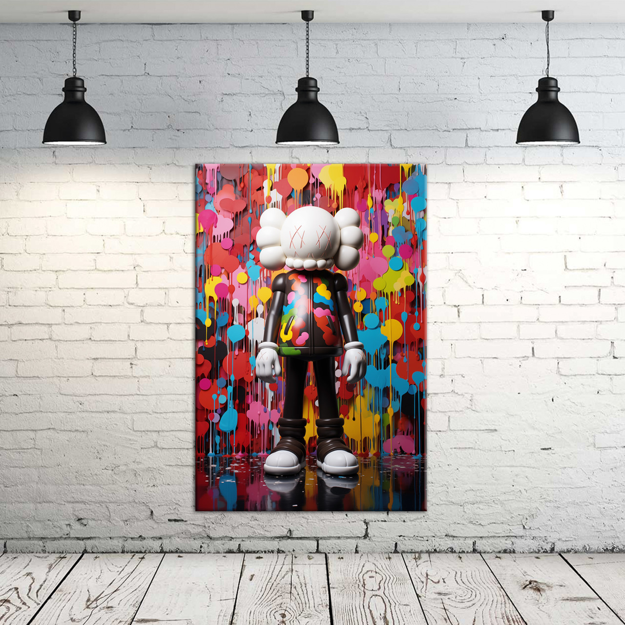 Стильна трендова  картина на полотні KAWS для сучасного оформлення інтерʼєру. Оригінальний подарунок., фото 1
