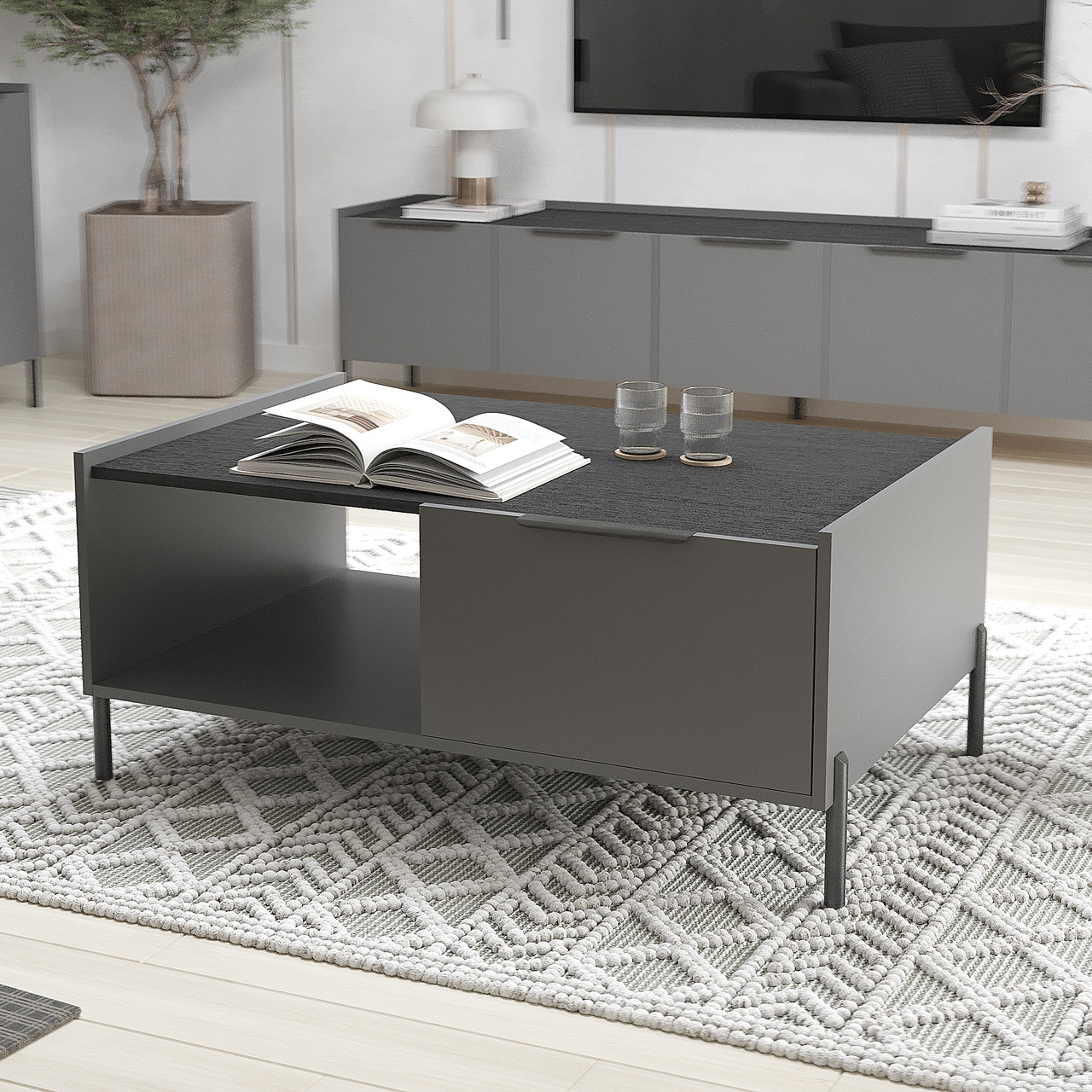 Журнальний столик Ларго з ящиком 460*1040*680 мм Антрацит/МОРСЬКЕ ДЕРЕВО КАРБОН, фото 1
