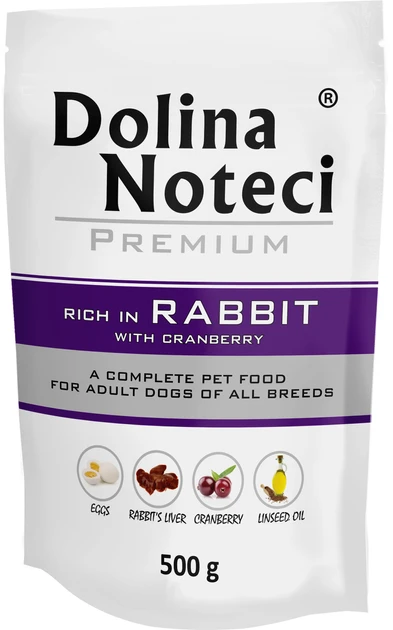 Вологий корм для дорослих собак Dolina Noteci Premium з кроликом та журавлиною 500г, фото 1