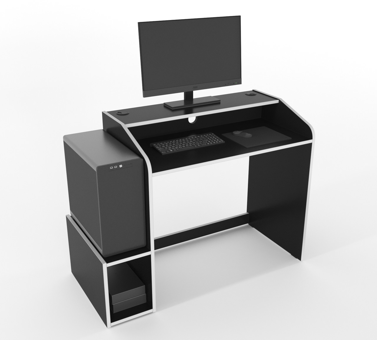 Геймерський стіл ZEUS — Game WAKANDA W4, колір чорний/білий