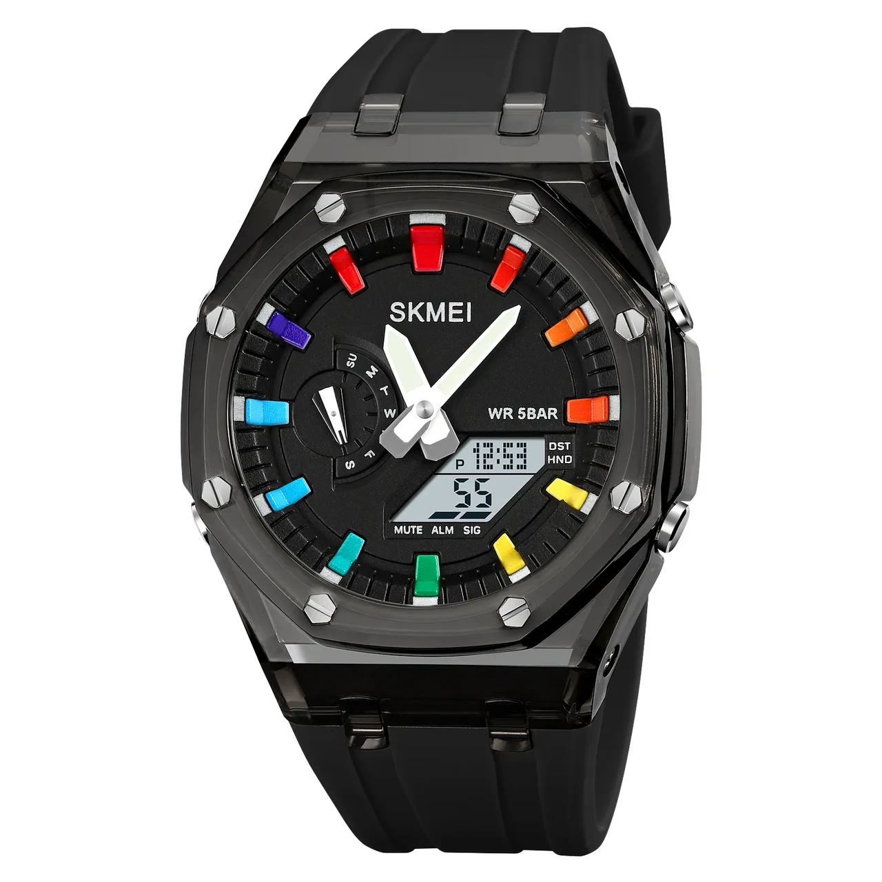 Спортивний електронний водонепроникний годинник Skmei 2100BKBK Black-Black