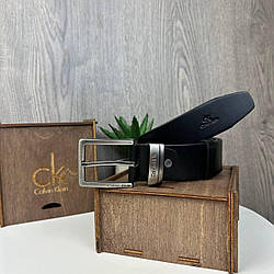 Чоловічий шкіряний ремінь чорний Calvin Klein, широкий пояс із натуральної шкіри Кельвін Кляйн