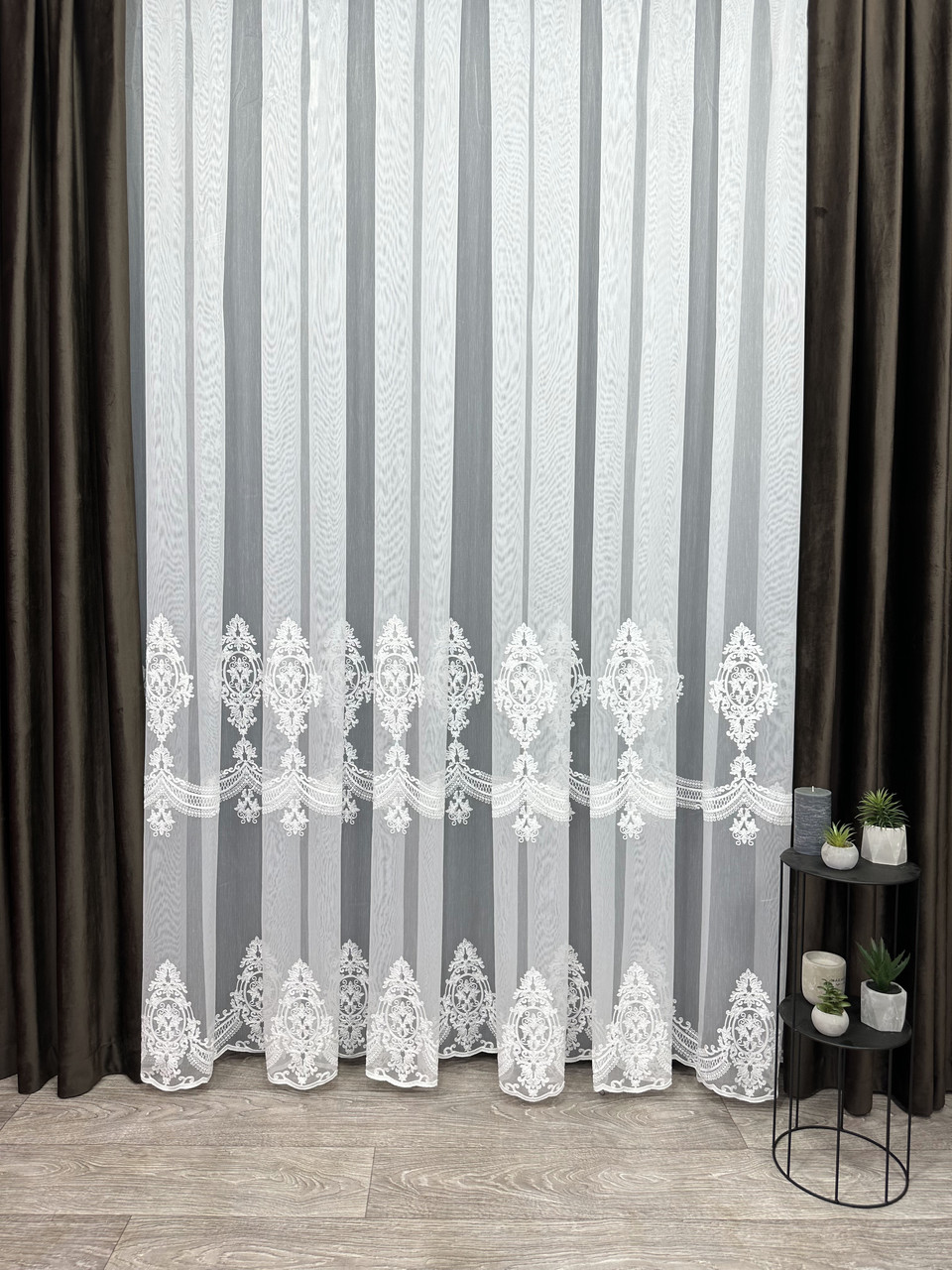 Ціна за 2.8 м! Тюль на бамбуковій основі з красивою вишивкою. Колір: молочний, фото 1