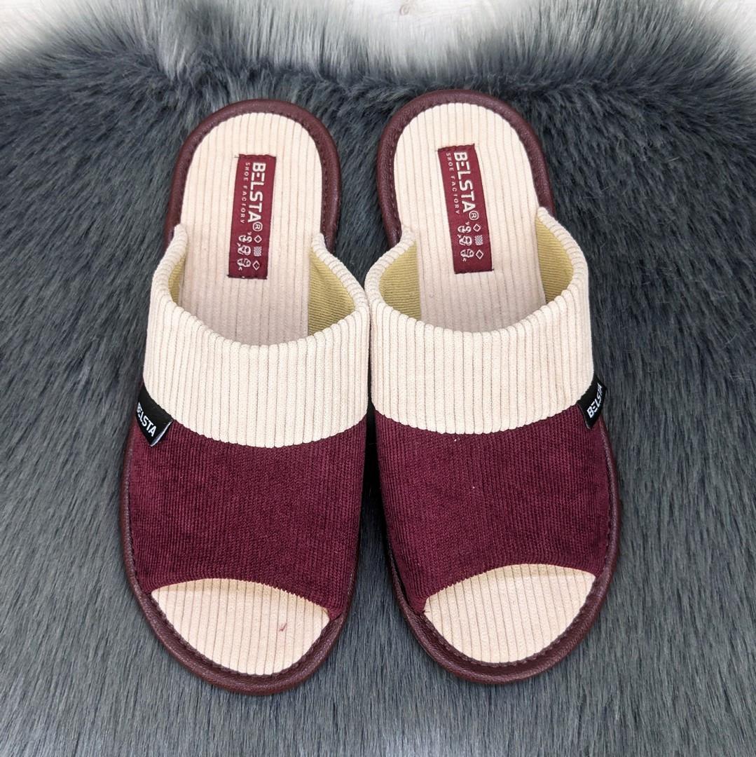 Тапочки жіночі кімнатні Белста з відкритим носком вельветові бордові з бежевим 2633-2