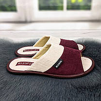 Тапочки жіночі кімнатні Белста з відкритим носком вельветові бордові з бежевим 2633-2, фото 3