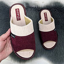 Тапочки жіночі кімнатні Белста з відкритим носком вельветові бордові з бежевим 2633-2, фото 4