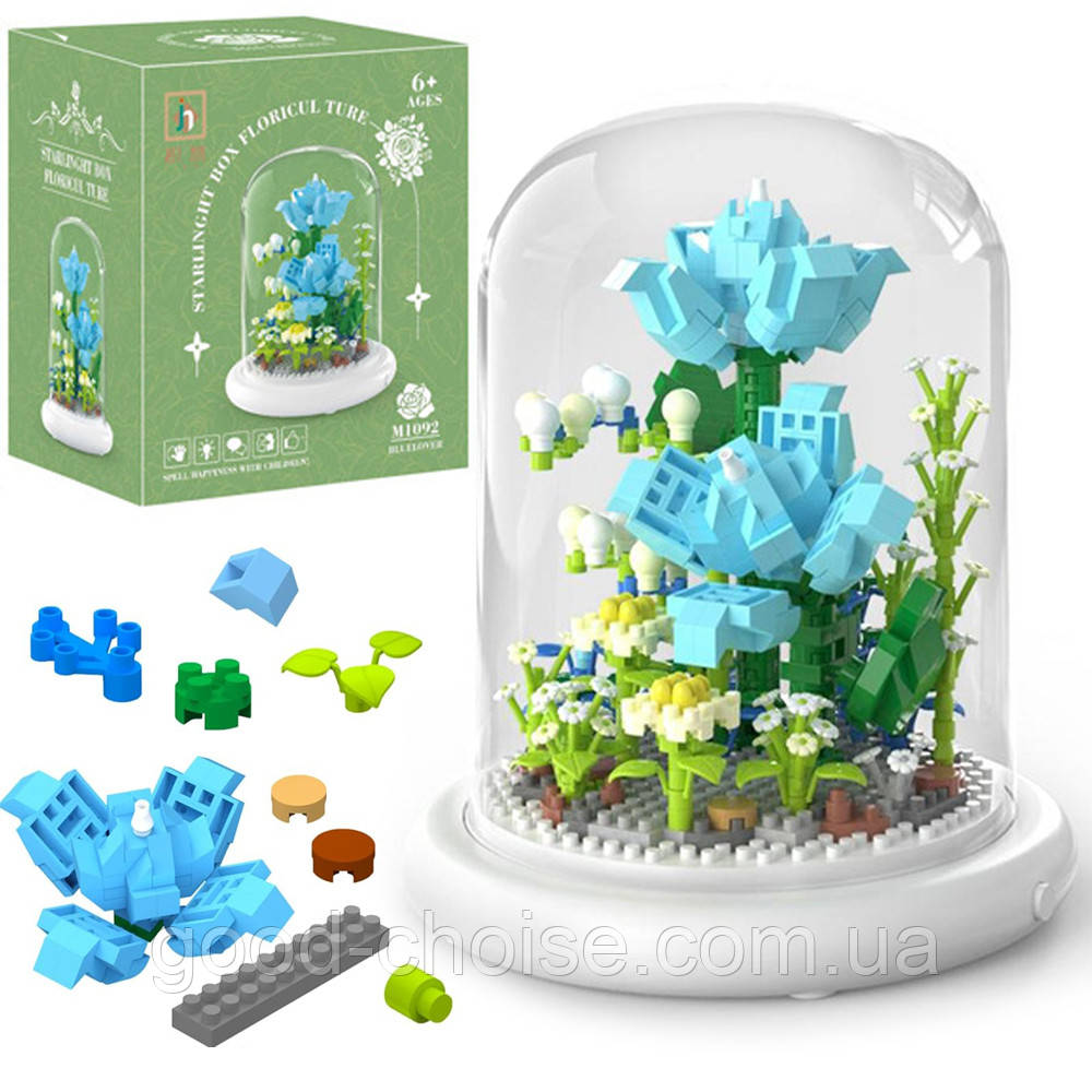 Конструктор-нічник у колбі "Квітка в горщику" 570 деталей, на батарейках, Лілія / Конструктор з підсвічуванням, фото 1