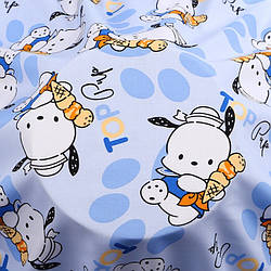 Тканина 100% віскоза LuxFabric 153 г/м² 1,45 м 1 м принт Pochacco ice cream blue