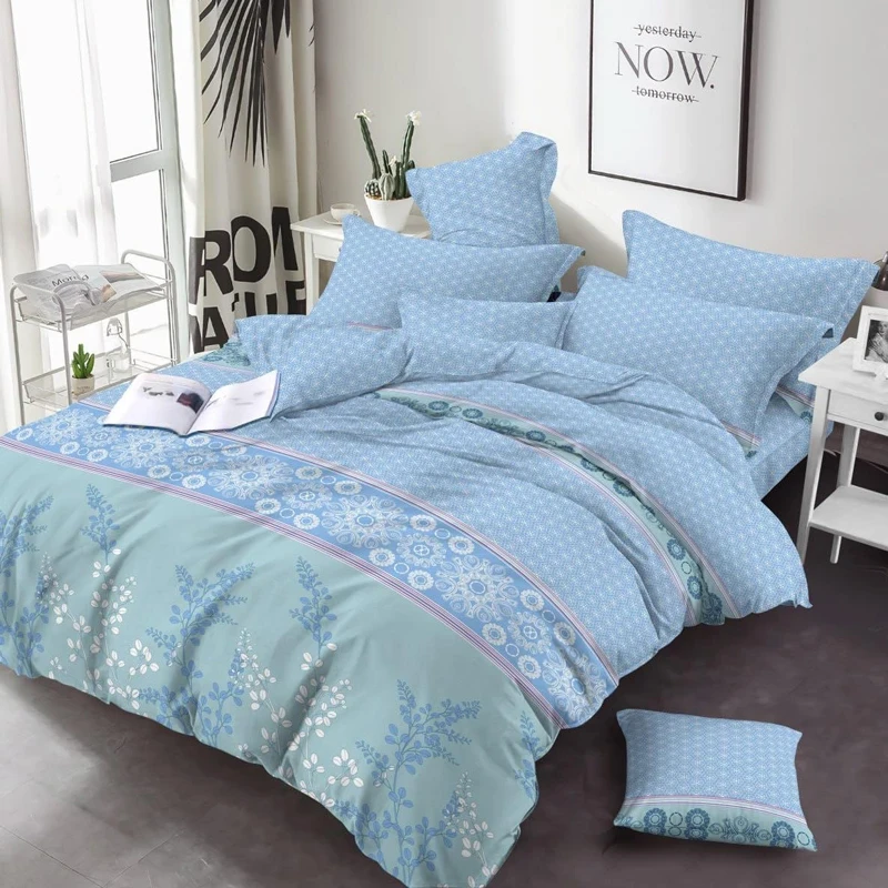 Світла блакитна тканина 220 см для пошиття постільної білизни Бязь Gold Lux квітковий принт і орнамент, у рулоні 50 м