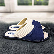 Тапочки жіночі кімнатні Белста з відкритим носком вельветові сині з бежевим 2633-2, фото 2