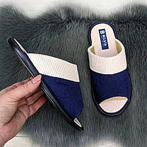 Тапочки жіночі кімнатні Белста з відкритим носком вельветові сині з бежевим 2633-2, фото 3