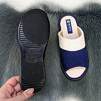 Тапочки жіночі кімнатні Белста з відкритим носком вельветові сині з бежевим 2633-2, фото 5