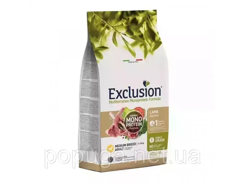 Exclusion Adult Lamb Medium Breed сухий монопротеїновий корм для дорослих собак середніх порід, ЯГНІНОК 12кг
