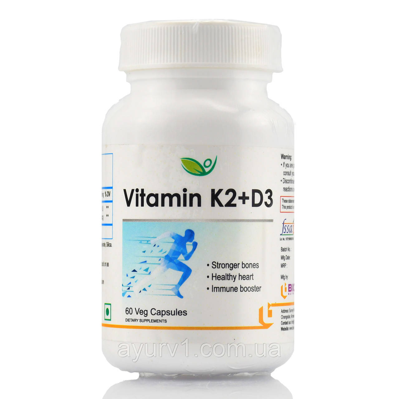 Аюрведичні вітаміни Vitamin K2 + D3 Biotrex 60 остеопороз, серце, здорові кістки, зуби
