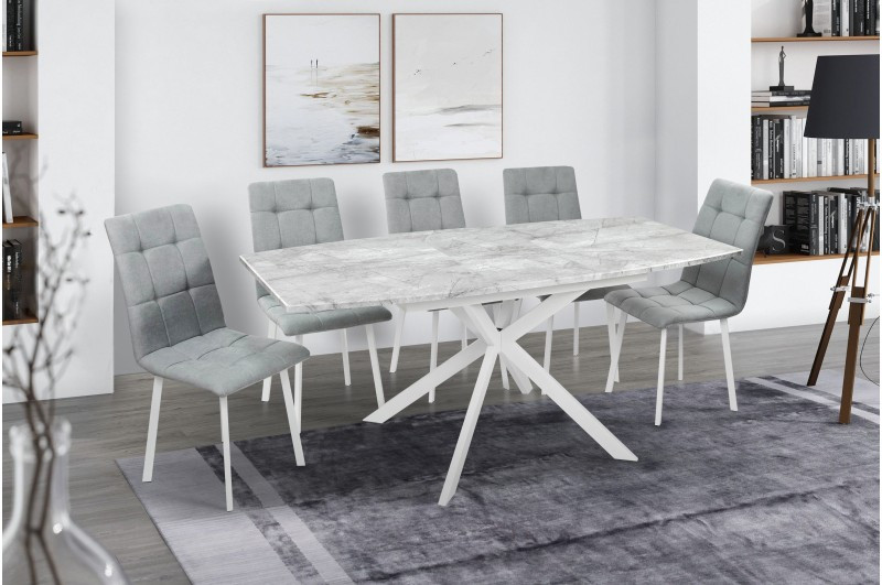 Стіл обідній розкладний на металевій ніжці Річард 140 Мікс меблі, колір білий + стільниця базальт