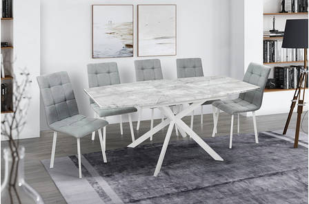 Стіл обідній розкладний на металевій ніжці Річард 140 Мікс меблі, колір білий + стільниця базальт, фото 1