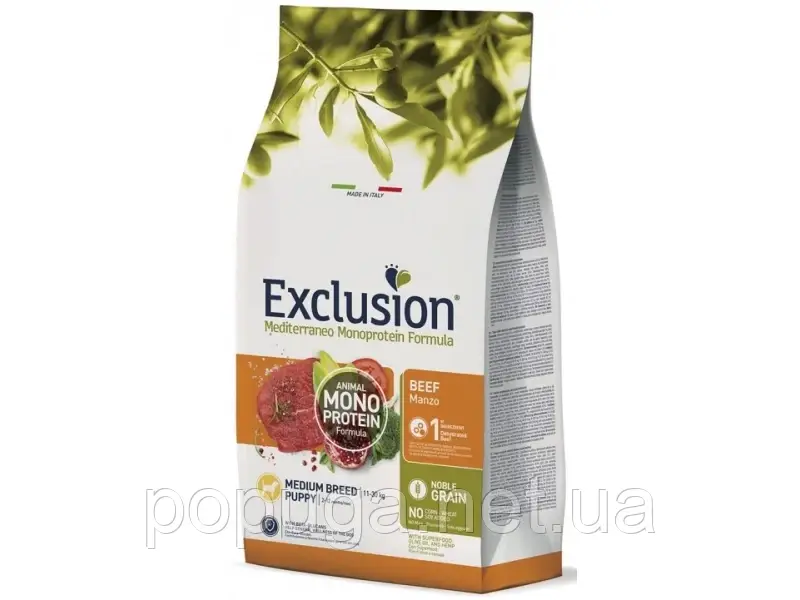 Exclusion (Ексклюжн) Puppy Beef Medium Breed сухий монопротеїновий корм для цуценят середніх порід, ЯЛОВИЧИНА 12кг