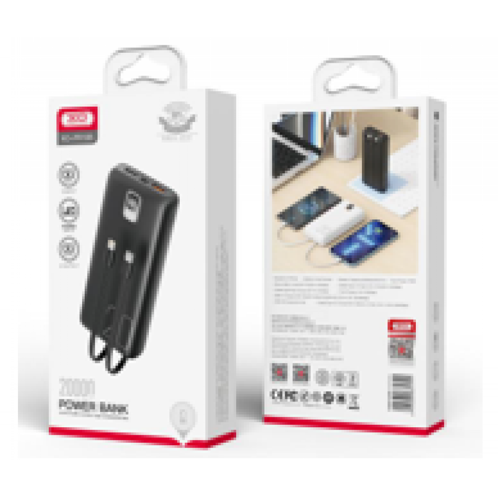 Павербанк Power Bank XO PR185 з кабелем QC22.5W/PD20W 20000 mAh (Чорний)