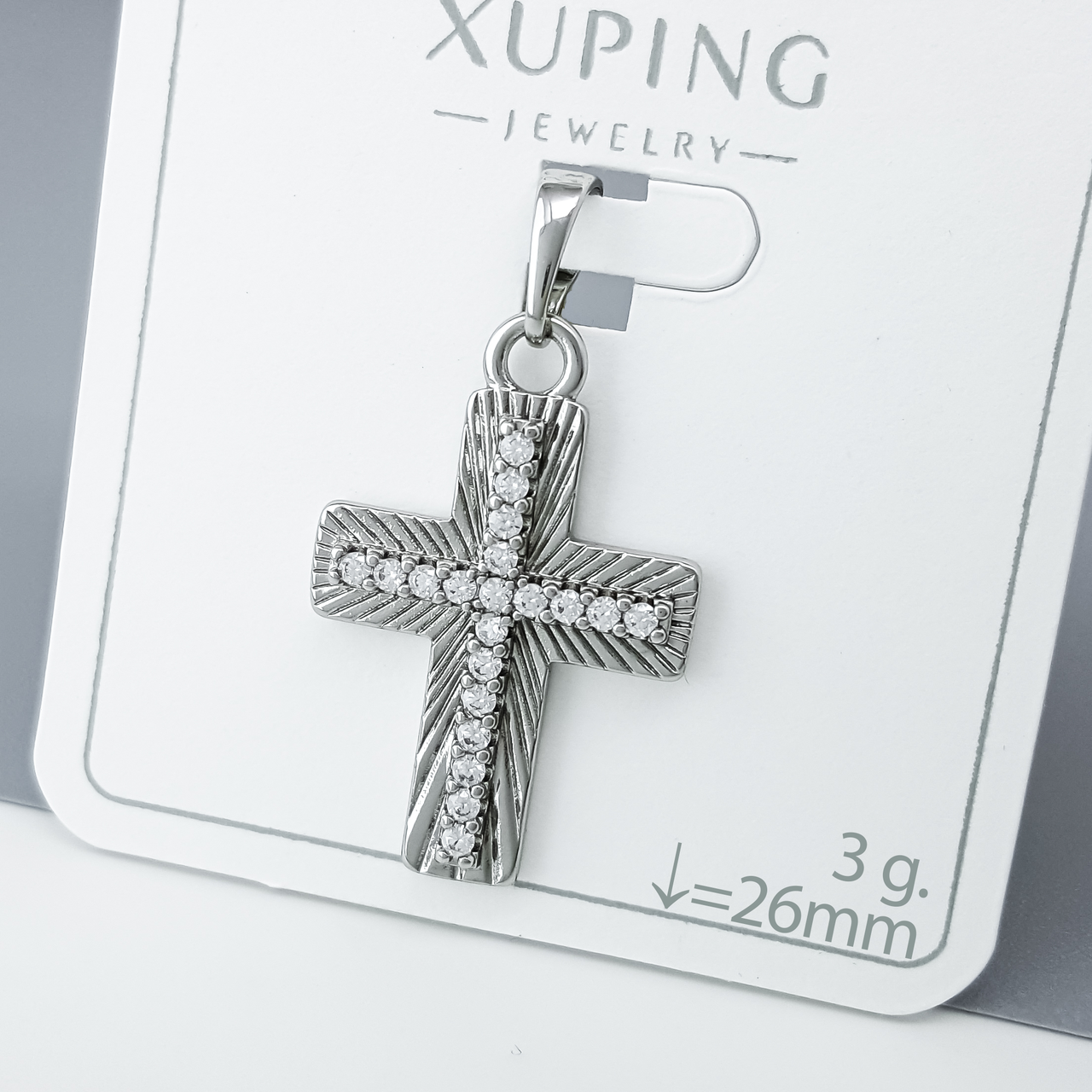 Хрест з насічками та камінчиками, медичне золото Xuping, родій