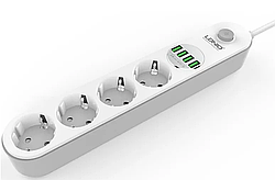 Мережевий фільтр-подовжувач Ldnio SC4408EU 4 розетки, 4 USB 5V 3,4A 17W кабель 2м. білий