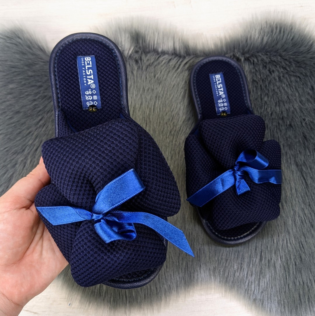 Тапочки жіночі Белста відкриті темно-сині на пінковій підошві з великим бантом 2951