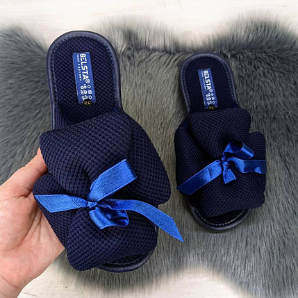 Тапочки жіночі Белста відкриті темно-сині на пінковій підошві з великим бантом 2951, фото 1