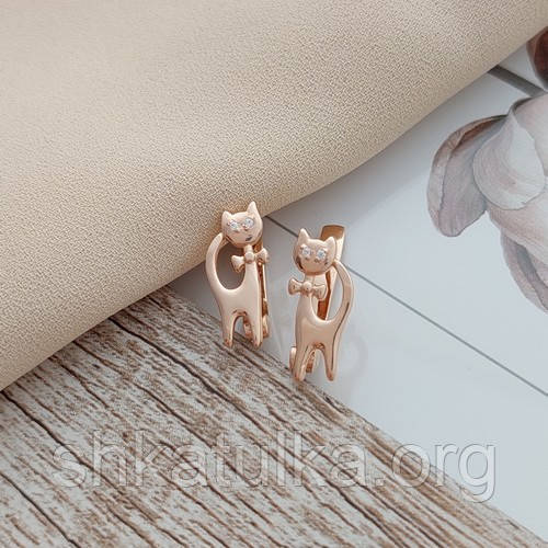Сережки золоті котики з білими фіанітами 3.35