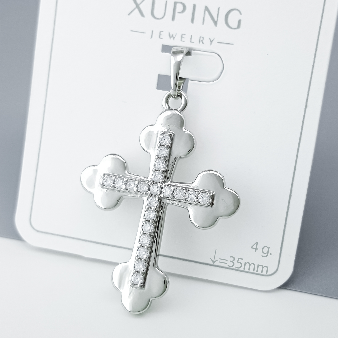 Хрест "Фігурний" з доріжками каміння, медичне золото Xuping, родій