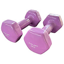 Гантелі вінілові, пара по 3 кг, загальна вага 6 кг, для фітнесу, бузкові, фото 3