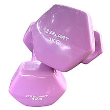 Гантелі вінілові, пара по 3 кг, загальна вага 6 кг, для фітнесу, бузкові, фото 4