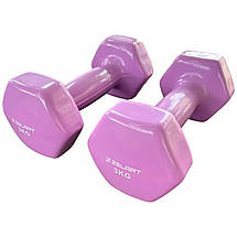 Гантелі вінілові, пара по 3 кг, загальна вага 6 кг, для фітнесу, бузкові, фото 5