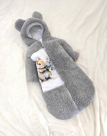 Зимовий дитячий теплий комбінезон для новонародженого на флісі 0-6 міс підійде для виписки, фото 1