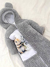 Зимовий дитячий теплий комбінезон для новонародженого на флісі 0-6 міс підійде для виписки, фото 3