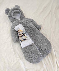 Зимовий дитячий теплий комбінезон для новонародженого на флісі 0-6 міс підійде для виписки, фото 5