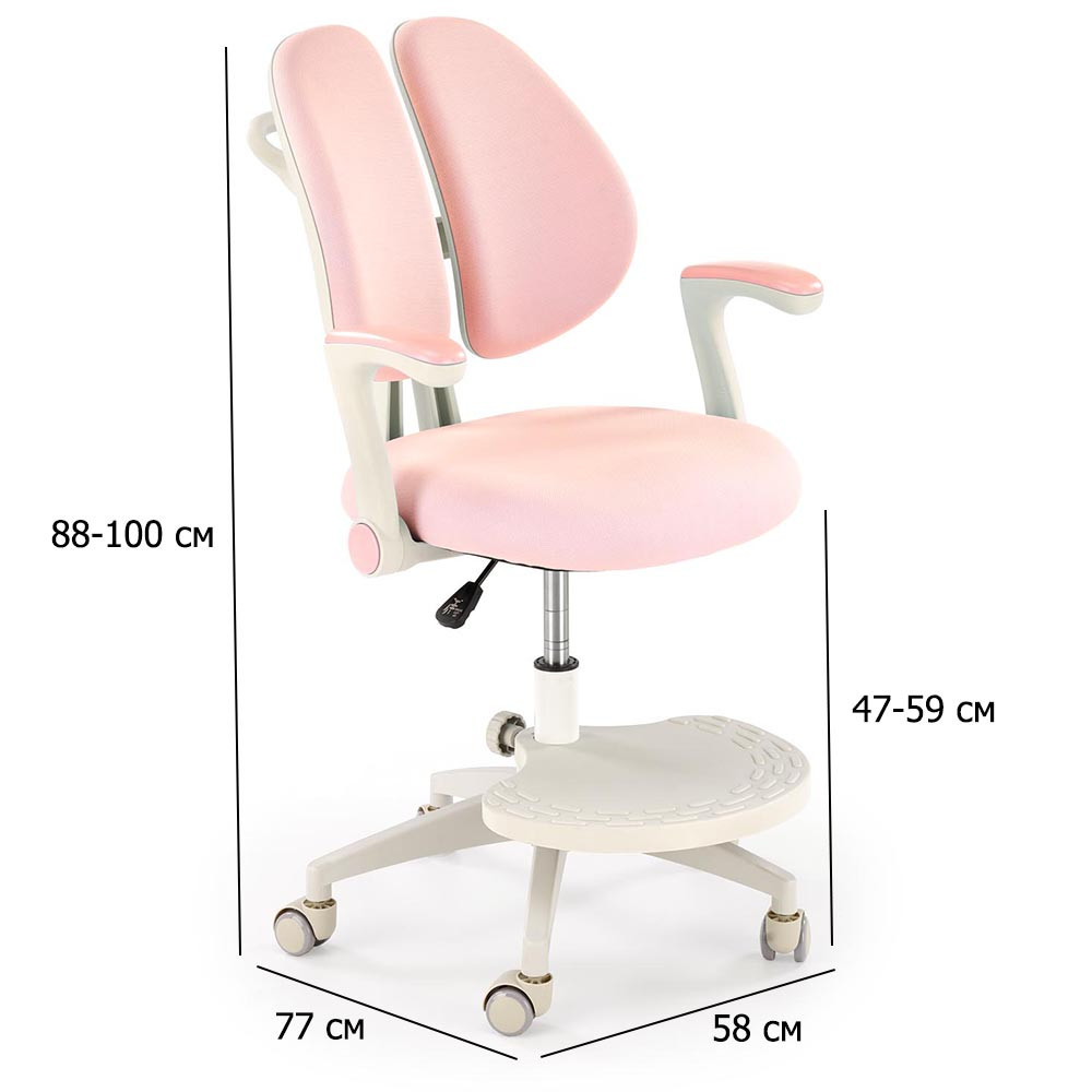 Дитяче ергономічне крісло для комп'ютера Panco біло-рожеве з тканинною оббивкою та підніжкою, фото 1
