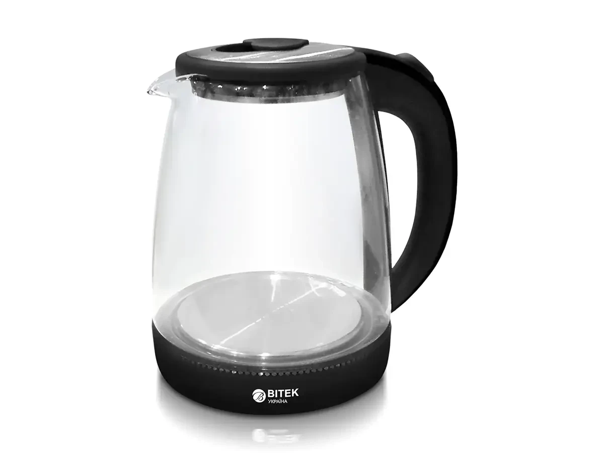 Електрочайник BITEK BT-3110 дисковий скляний з підсвічуванням 1,8 л 2400Вт Чорний