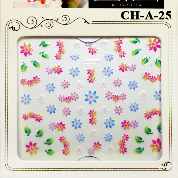 Наклейки для Нігтів Самоклеючі 3D CHA 25 Радісні Різнобарвні Квіти Гірлянди Манікюр, Слайдер, фото 1