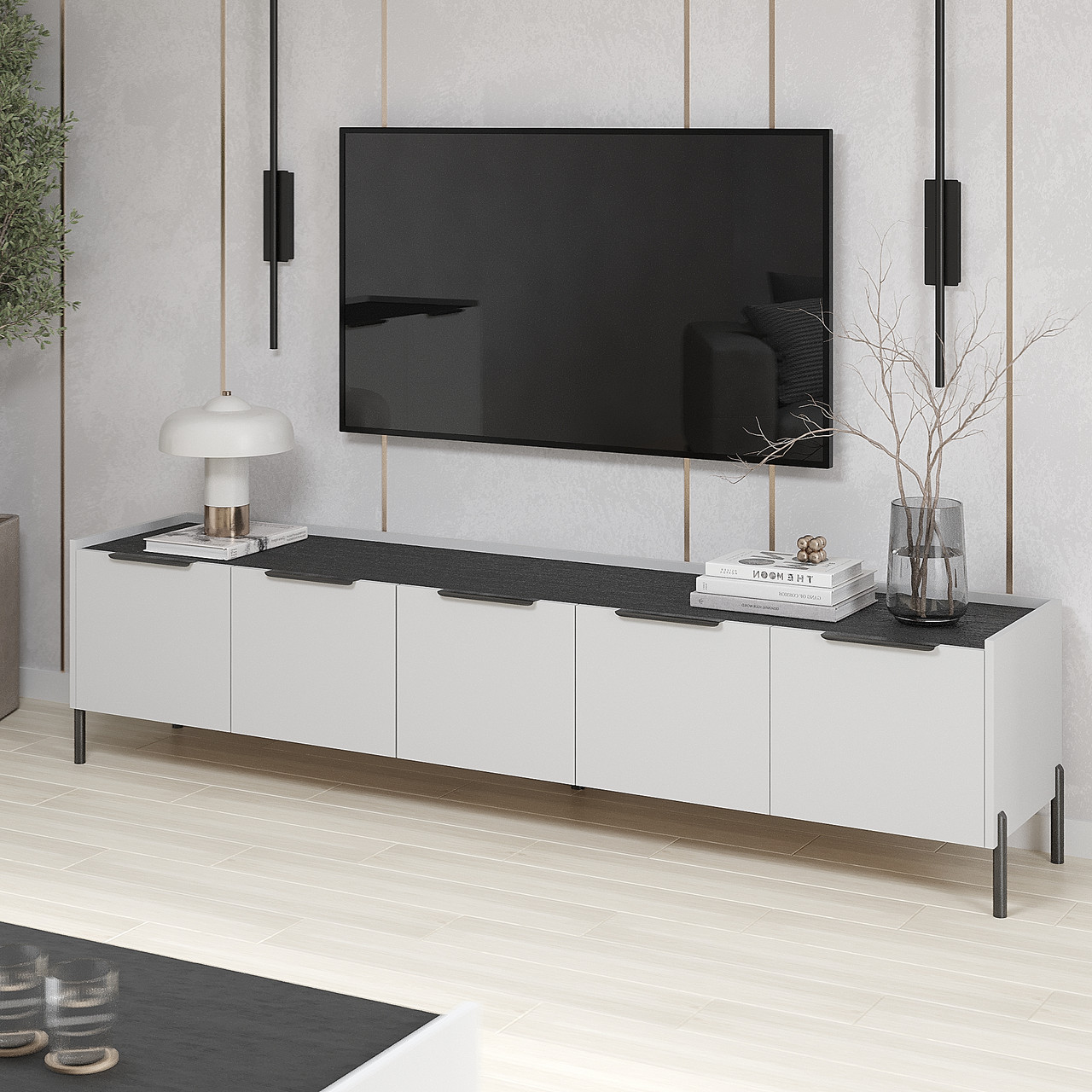 Тумба під телевізор Ларго 500х2100х400 мм Сірий/МОРСЬКЕ ДЕРЕВО КАРБОН, фото 1