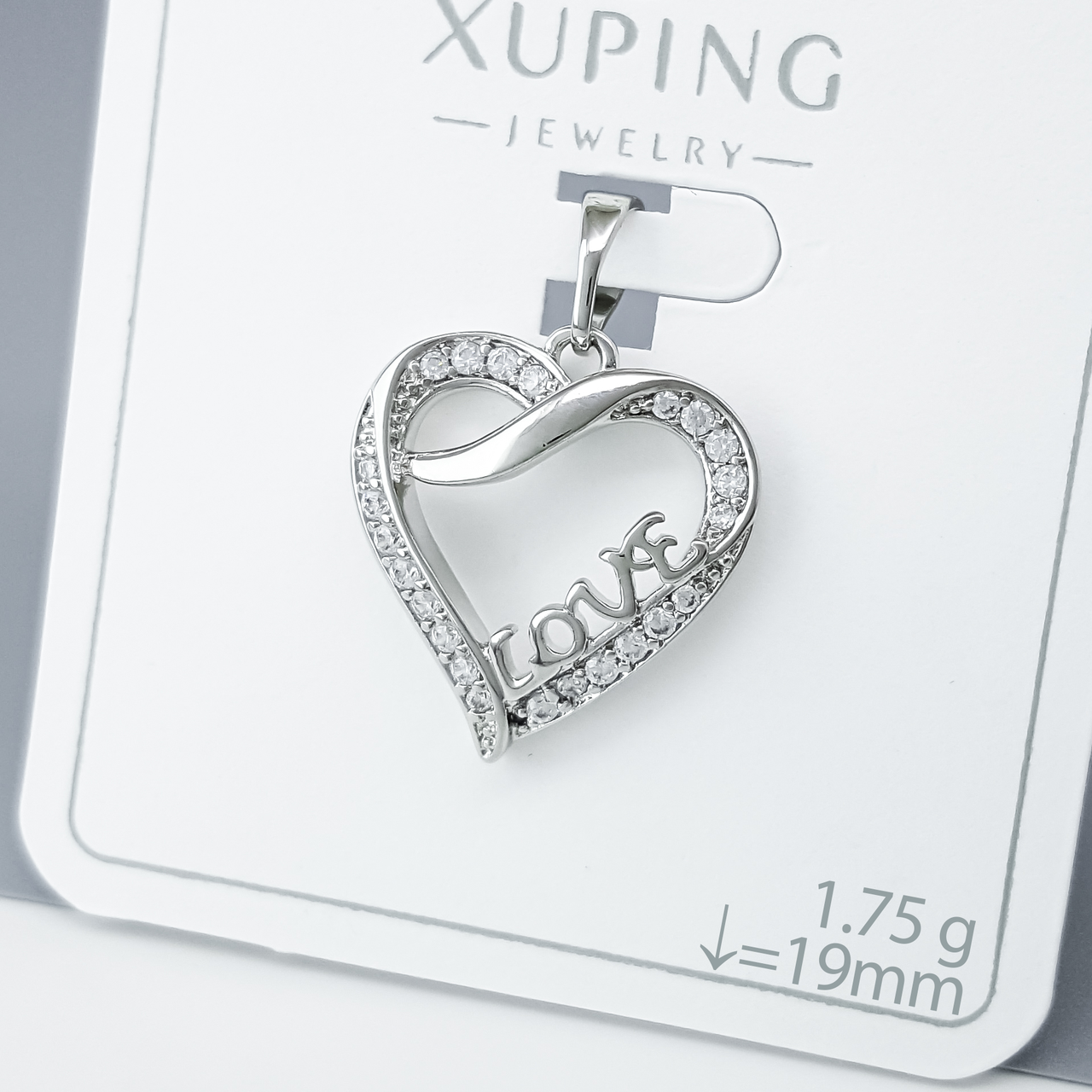 Кулон "Серце Love" зі вставкою цирконію, медичне золото Xuping, родій
