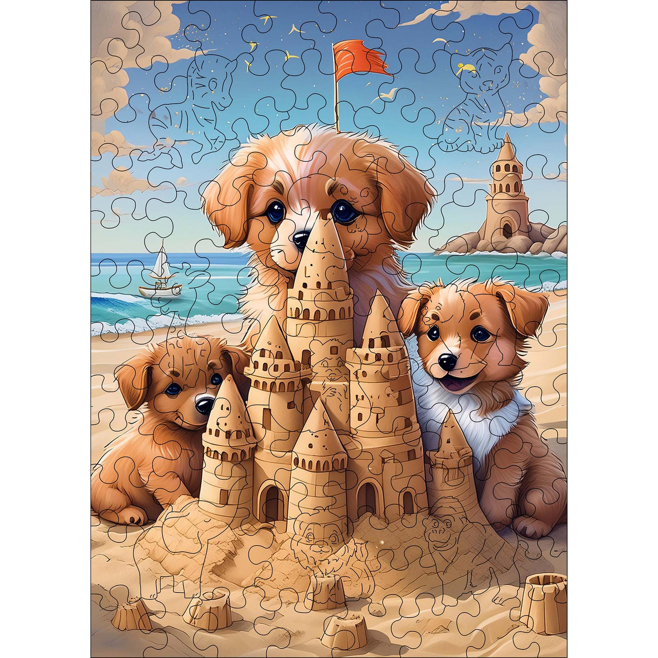 Дерев'яний дитячий пазл Woods Story Щенята, фото 1