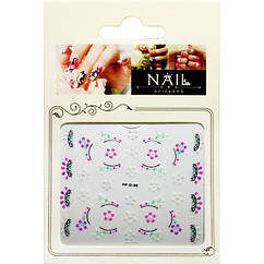 3D Самоклеючі Наклейки для Нігтів з Блискітками Nail Sticrer FP D 08 Квіти, Френч, Дизайн Нігтів Манікюр