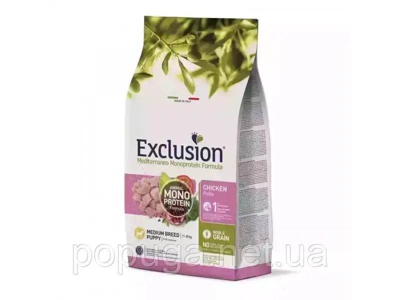 Exclusion (Ексклюжн) Puppy Chicken Medium Breed сухий монопротеїновий корм для цуценят середніх порід, КУРКА 12кг