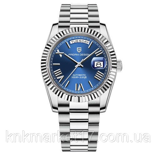 Механічний з автопідзаводом водонепроникний (10ATM) годинник Pagani Design PD-1783 Silver-Blue, фото 1